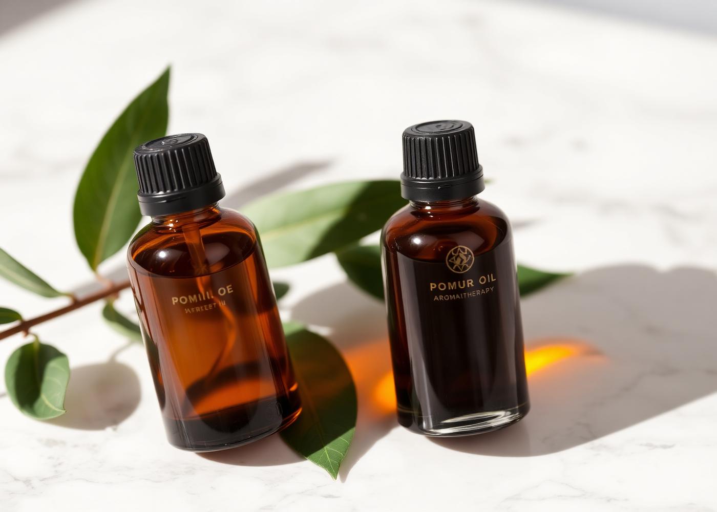 Ten Leaves Harmony Blend and Masculine Aura aromatherapy bottles